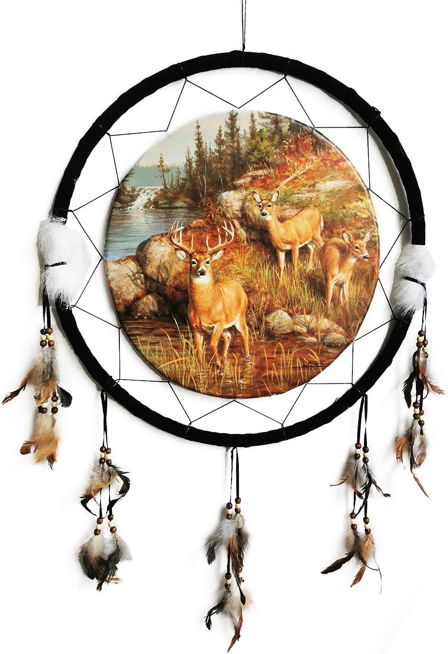Kinnex Collections Dream Catcher from 24" Dream Catchers – Native American Dream Catcher – Made with Wooden Beads and Real Feathers – Decor / Gift DC24339 (3 Deer)