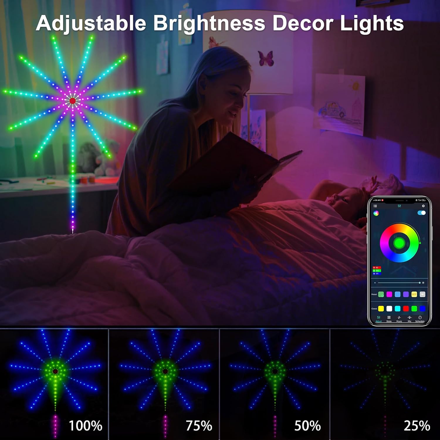 Smart Firework LED Lights, ICRGB Dream Color LED Lights for Bedroom, LED Strip Lights with Remote App Control, Color Changing Music Sound Sync Light for Bedroom, Christmas Decorations