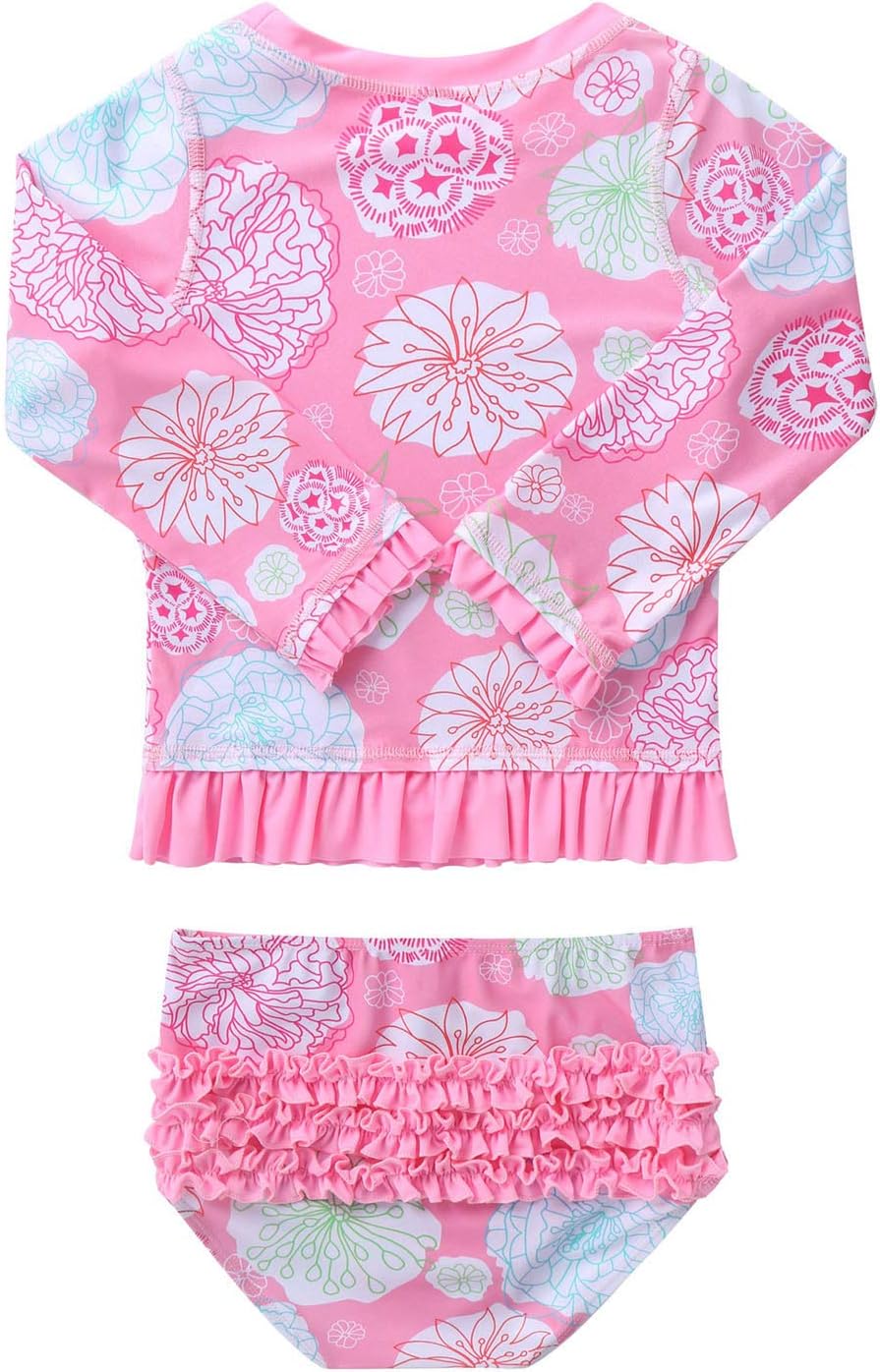 Kaerm Toddler Girls Rash Guard Two-Piece Bikini Set Ruffled Long Sleeve T-Shirt Briefs Swimsuit Swimwear