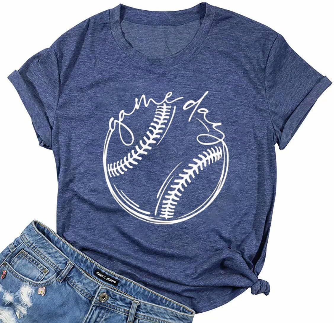 ALLTB Baseball Shirt Women Baseball Mom Shirts Funny Game Day Baseball Graphic Tee Tops Casual Ball Short Sleeve Tee Top