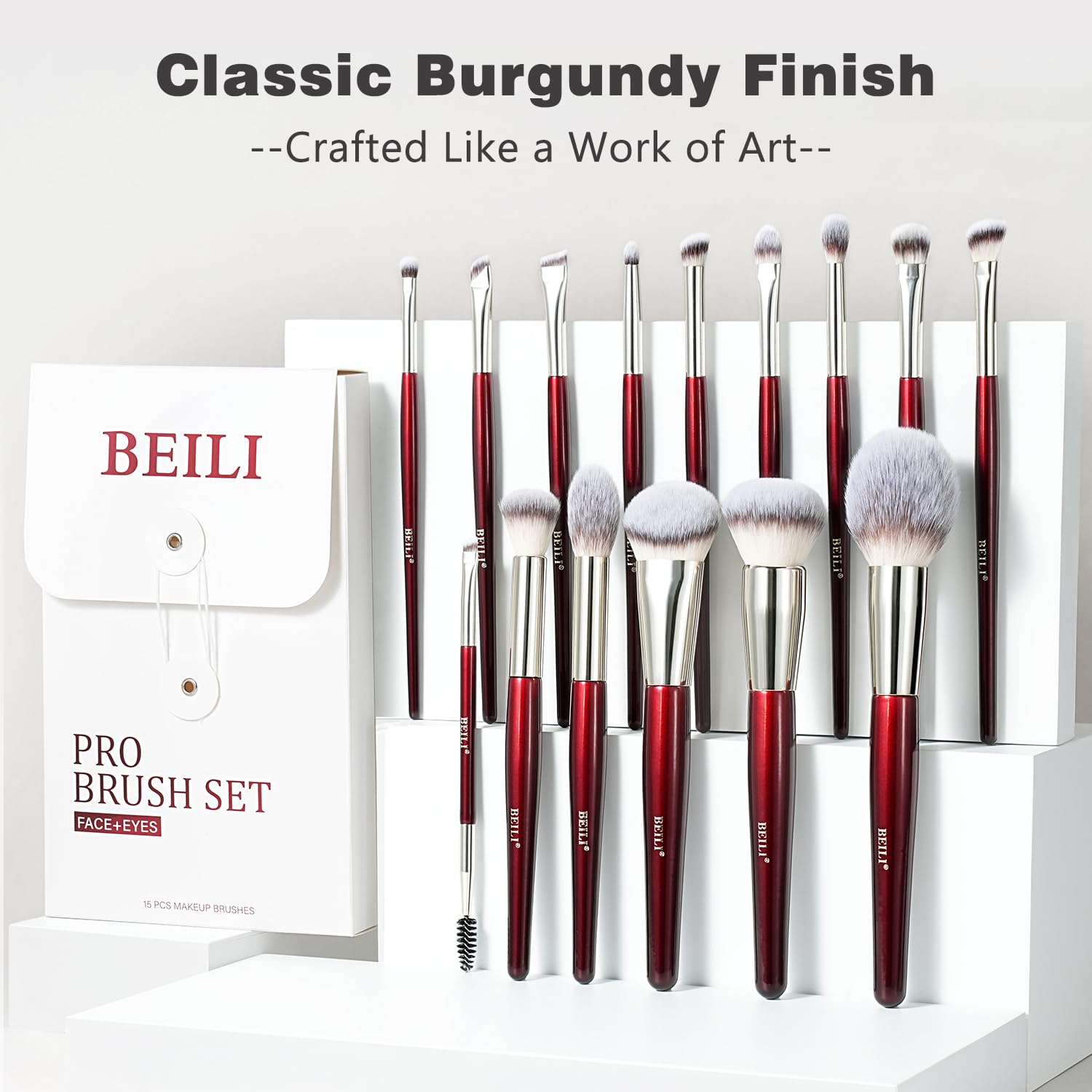 BEILI, Set di 15 pennelli da trucco professionali per ombretto, pennelli sintetici di alta qualità, per ombretto liquido, crema e cipria