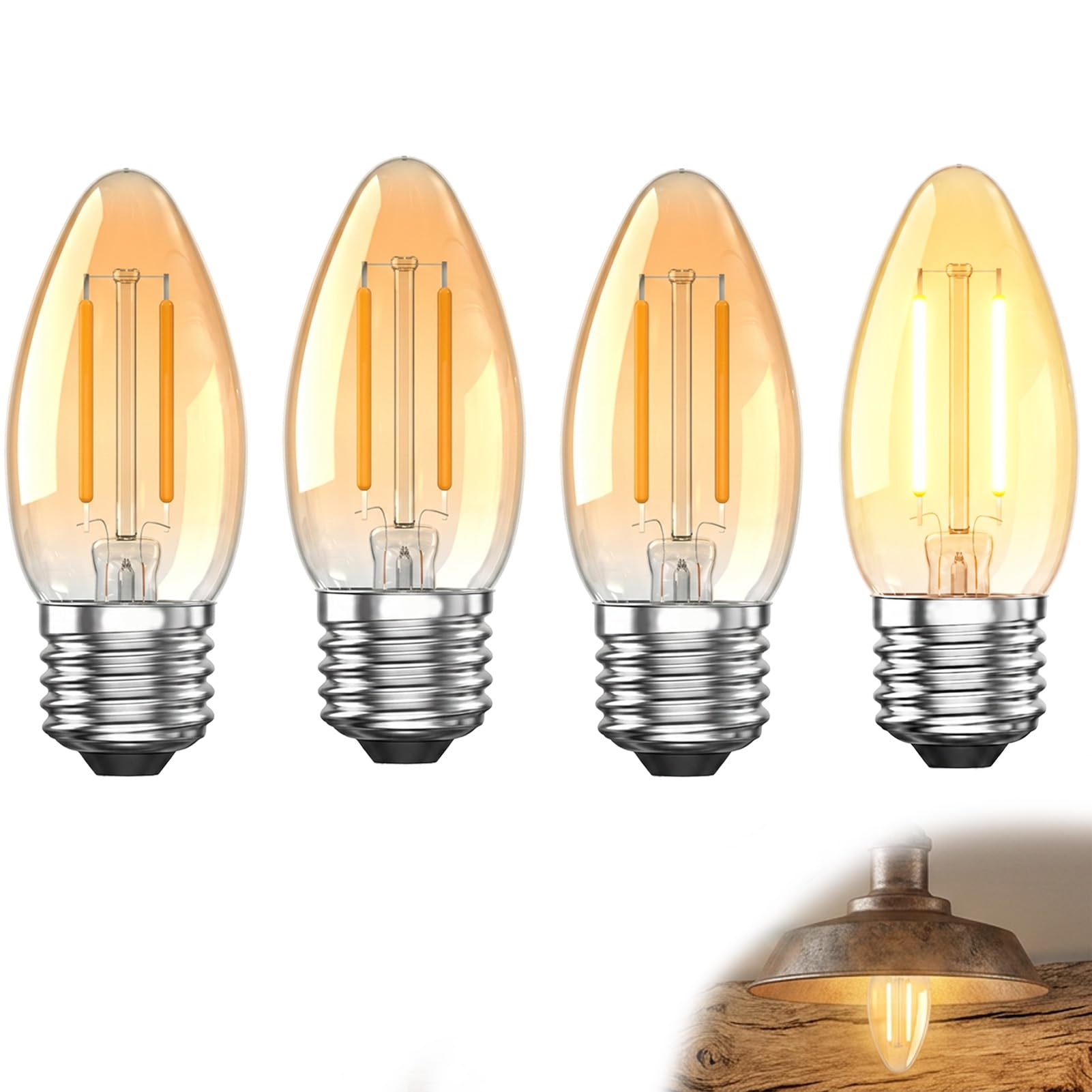 Fawley 4 Pack C35 E27 LED Candle Bulbs 4W Edison Screw Candle Bulbs C35 Amber 2700K Small Edison Screw Candle Bulb LED Filament Bulbs Warm White Glass Bulb ES Filament Bulbs AC 220V for Chandelier
