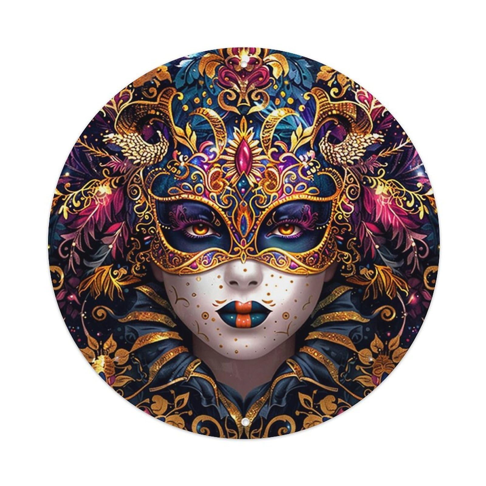 Ornate Mask Floral Gold Swirls Tin Sign Metal Poster Vintage Metal Signs for Home Man Cave Bar Cafe Kitchen laundry room Wall Decorations Gift 8x8Inch