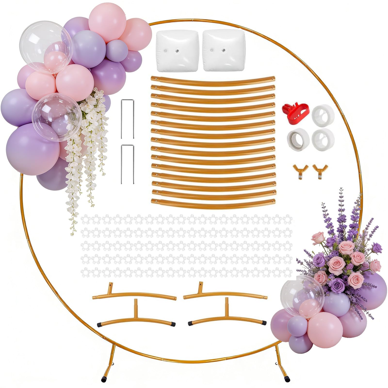 Kit d'arche de Ballons Ronde, Arche Ballon avec Accessoires, Support D'arche de Ballons Rond en Métal, Amovible et Réutilisable DéCoration De Fond pour Mariage, Anniversaire, Fête