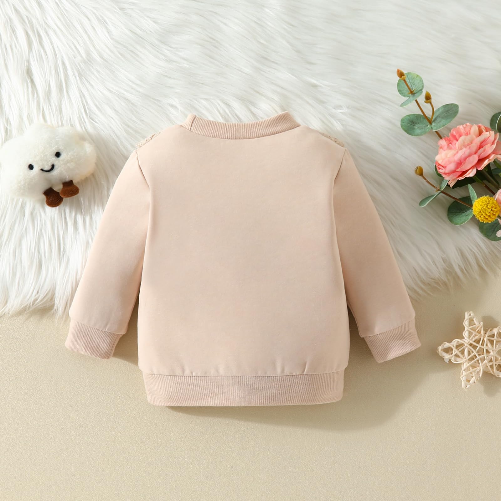 Yanmucy Sweatshirt pour Bébés Filles Vêtements Coton à Volants et Dentelle Sweatshirts Crewneck à Manches Longues Jumper Top Décontracté (FR/ES, Âge, 12 Mois, 18 Mois, Beige)