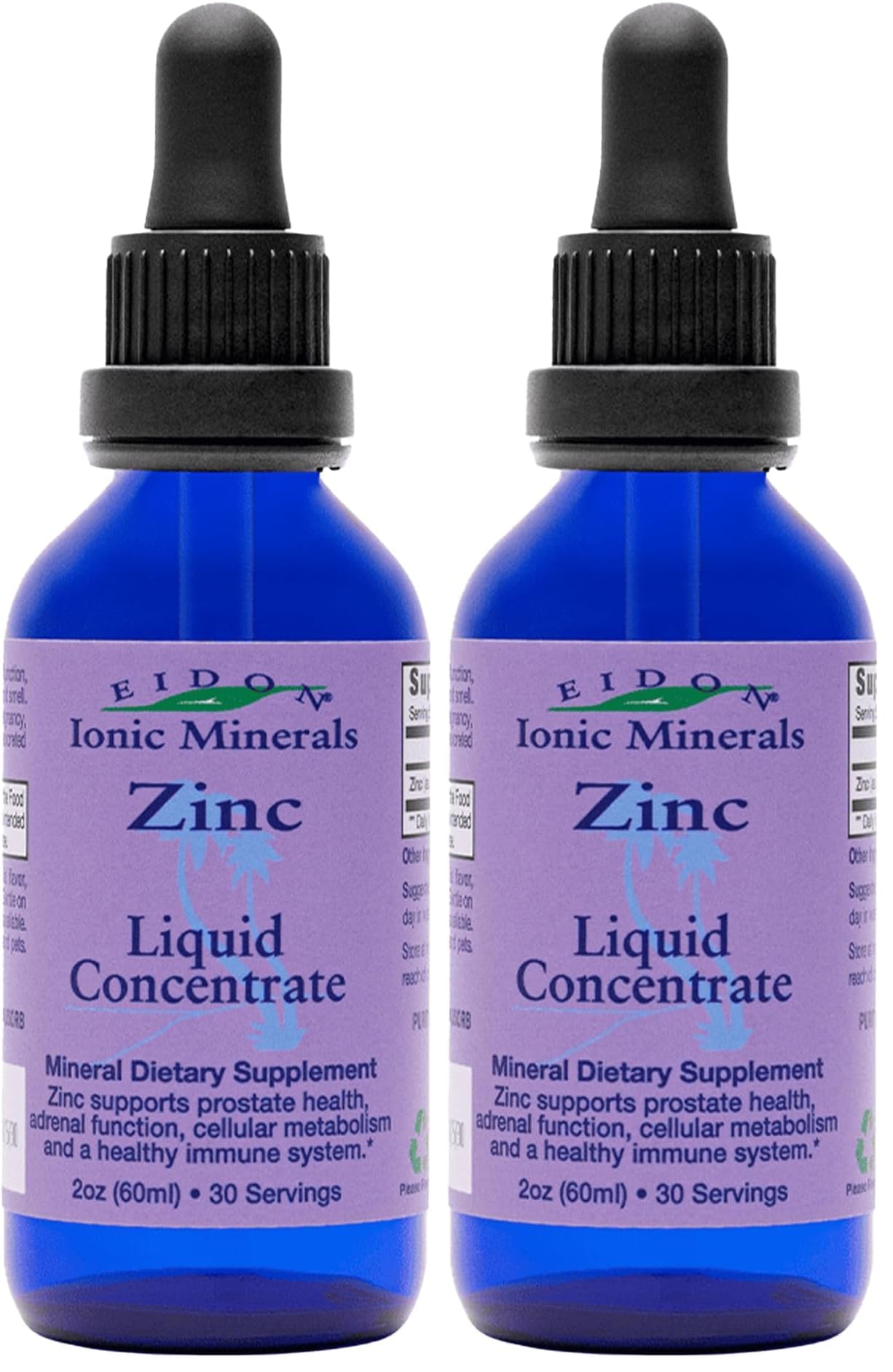 Eidon Ionic Minerals Liquid Zinc Concentrate - Ionic Zinc Supplement Drops for Adults and Kids, Support Immune System, Hair and Skin, Liver and Kidney Health, Relieves Stress - 2 oz (Pack of 2) 2 Fl Oz (Pack of 2)