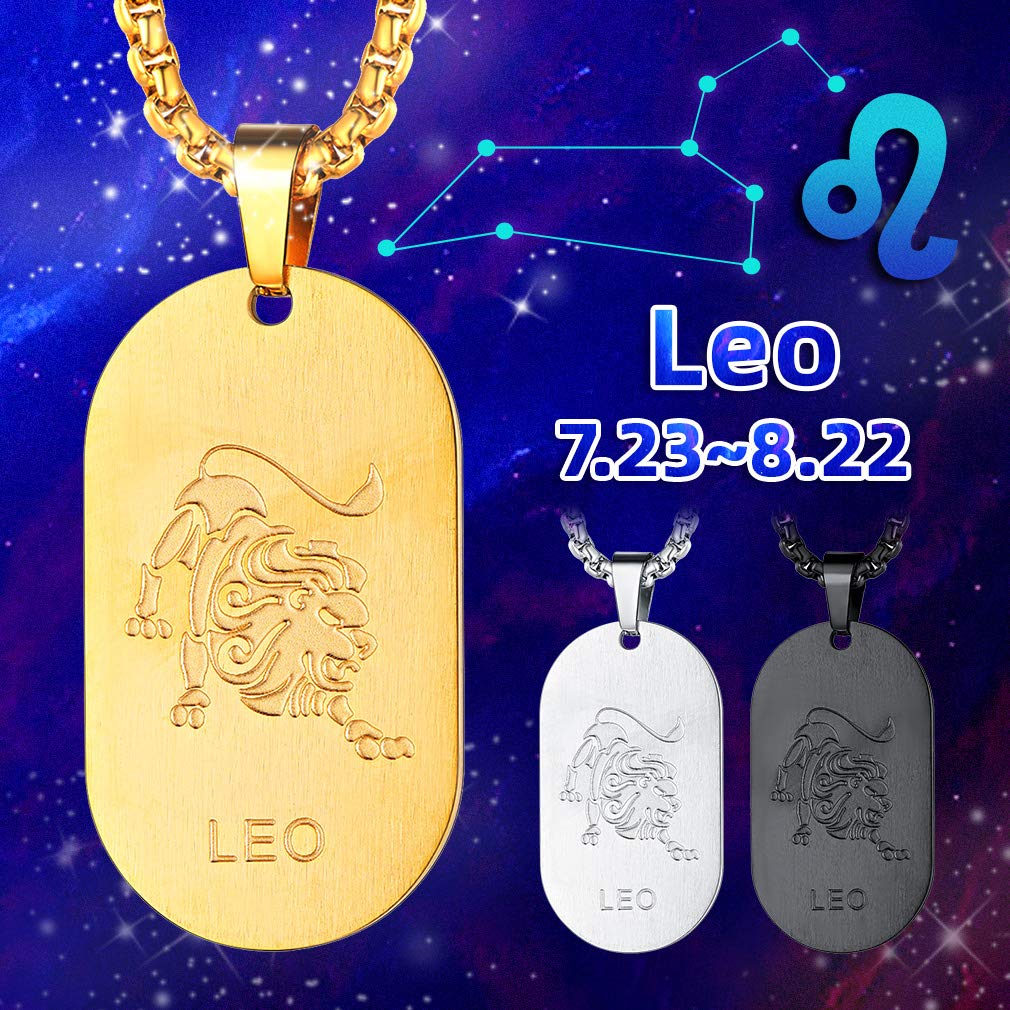 FaithHeart Collier Signe Astrologique Homme Plaqué Or, Pendentif Plaque Militaire Zodiaque Personnalisable avec Chaîne 3mm Réglable de 55+5cm