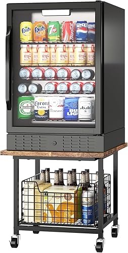 Soporte para Mini Refrigerador con Almacenamiento, Soporte para Refrigerador Pequeño con Ruedas, Gabinete para Mini Refrigerador - Carga Máxima 300