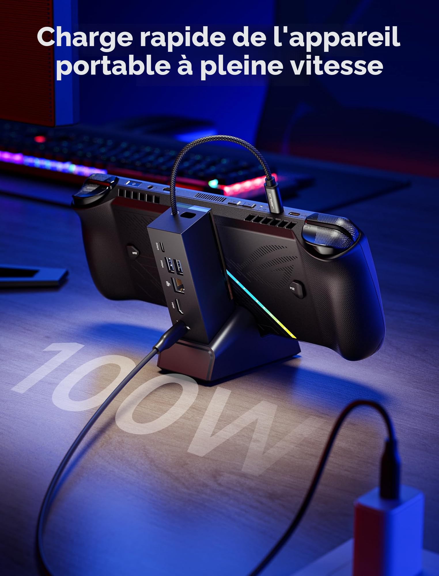 JSAUX Station d'accueil pour ROG Xbox Ally X (2025)/ROG Ally X/ROG Ally X/Steam Deck/Legion Go, Dock 6-en-1 avec HDMI 4K@120Hz, Ethernet Gigabit, USB-A et USB-C 3.2 Gen 1, Charge 100W – HB0609 Noir