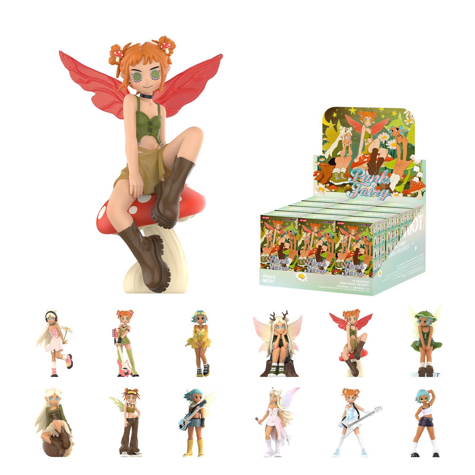 POP MART Peach Riot Punk Fairy Series Figures, 12PCs Peach Riot Blind Box Figures, Random Design Action Figures Collectible Toys Home Decorations, Holiday Birthday Gifts for Girls and Boys, Whole Set
