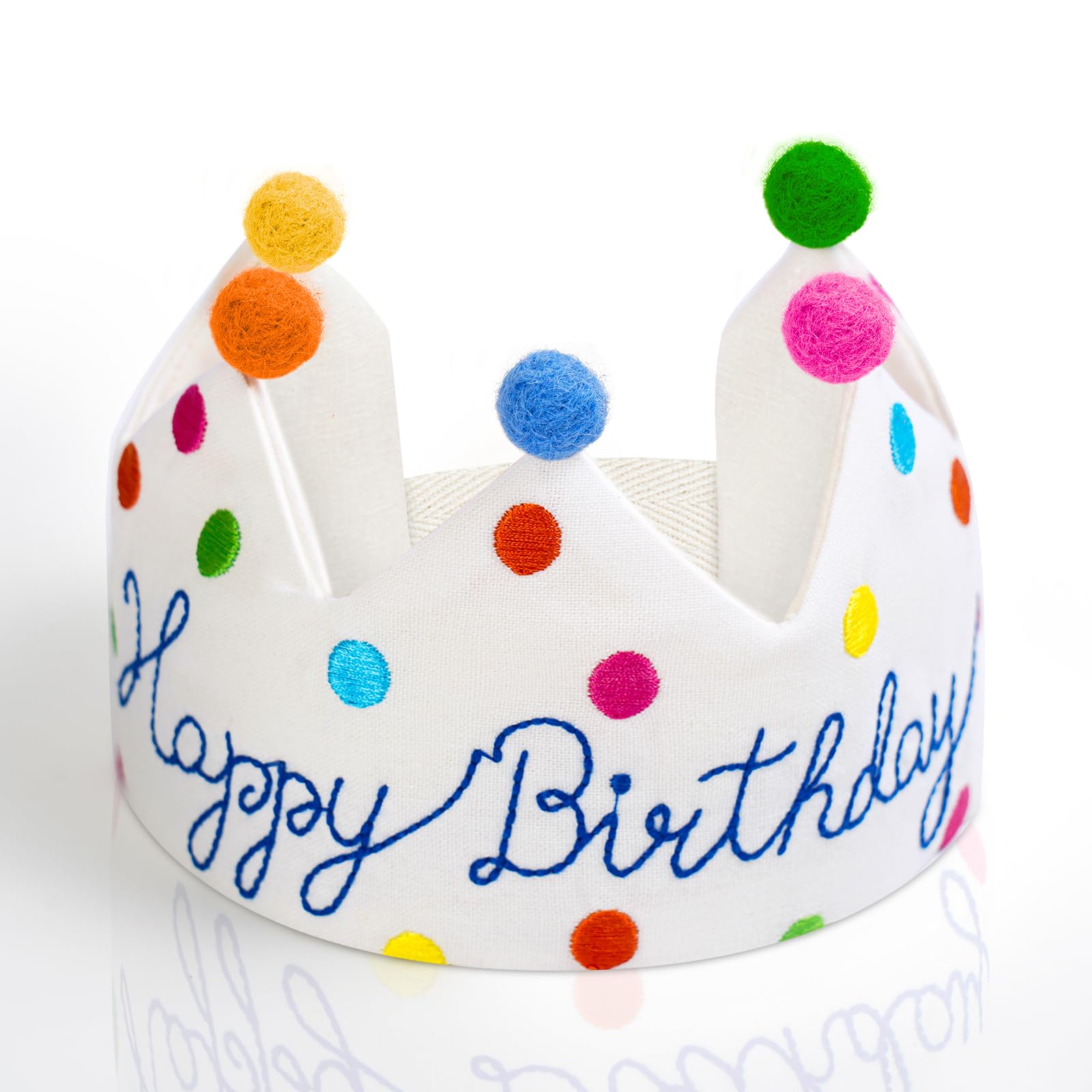 Personalized Hand Embroidered Crown, Birthday Crowns for Kids Birthdays Party, Made 100% Natural Fiber Linen, Decored with Wool Balls,Souvenir for kids Birthday and Special Occasions,Fit All Ages