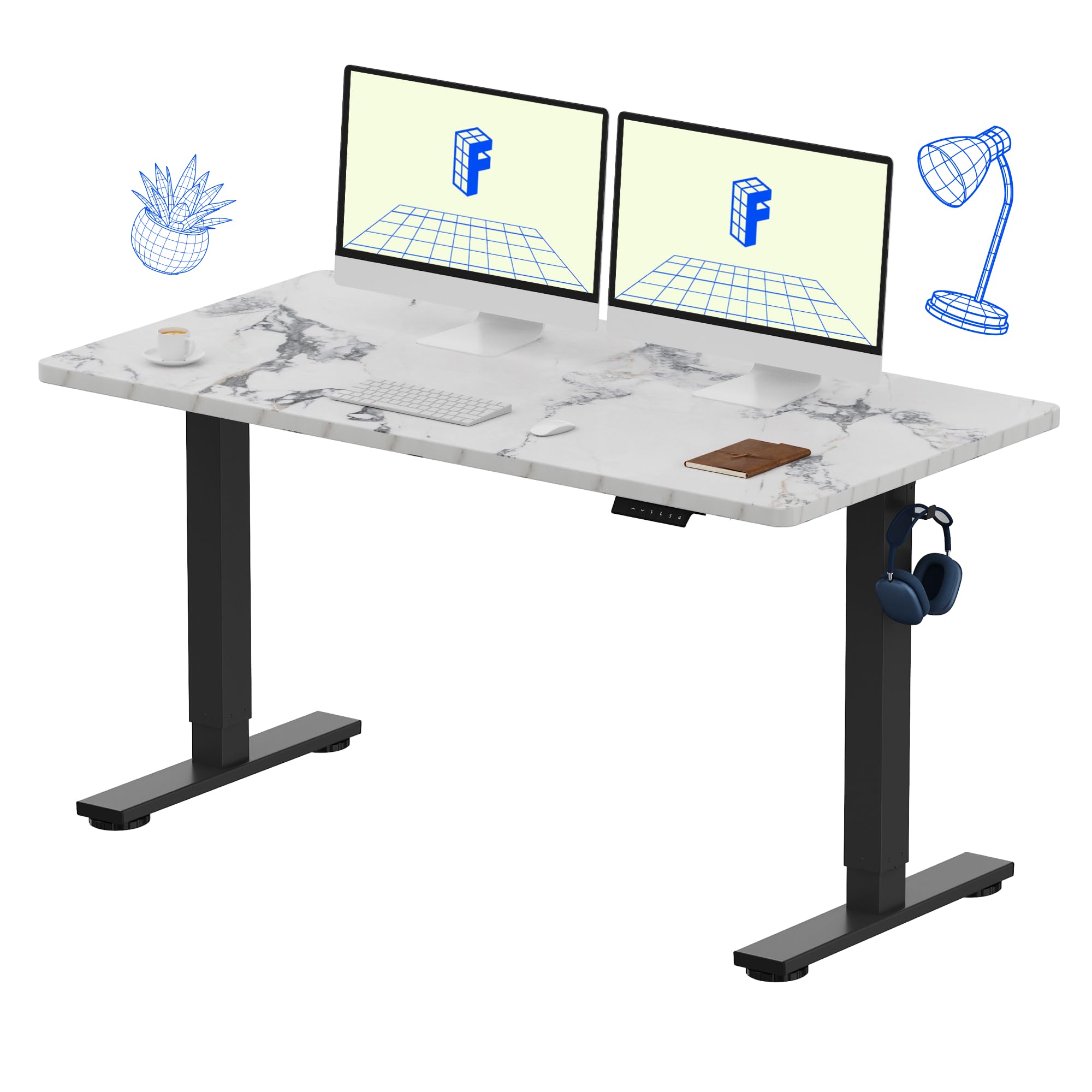 FLEXISPOT EN1 One-Piece Standing Desk, Electric Adjustable with 4 Memory Presets, 176 LBS Capacity, Stable & Quiet, Seamless Desktop for Home Office &