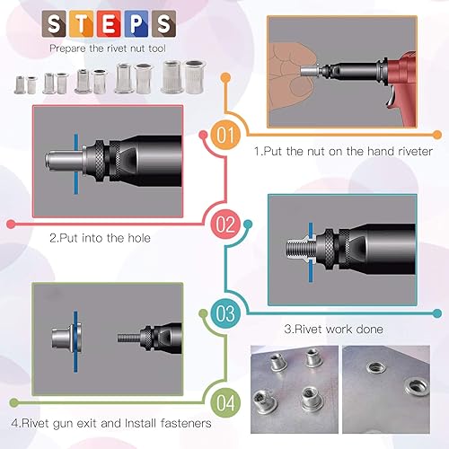 Miniatura 6 de Glarks 180 piezas #8-32#10-24 14"-20 516"-18 38"-16 UNC Kit surtido de tuercas remachables 304 de acero inoxidable cabeza plana roscado inserción