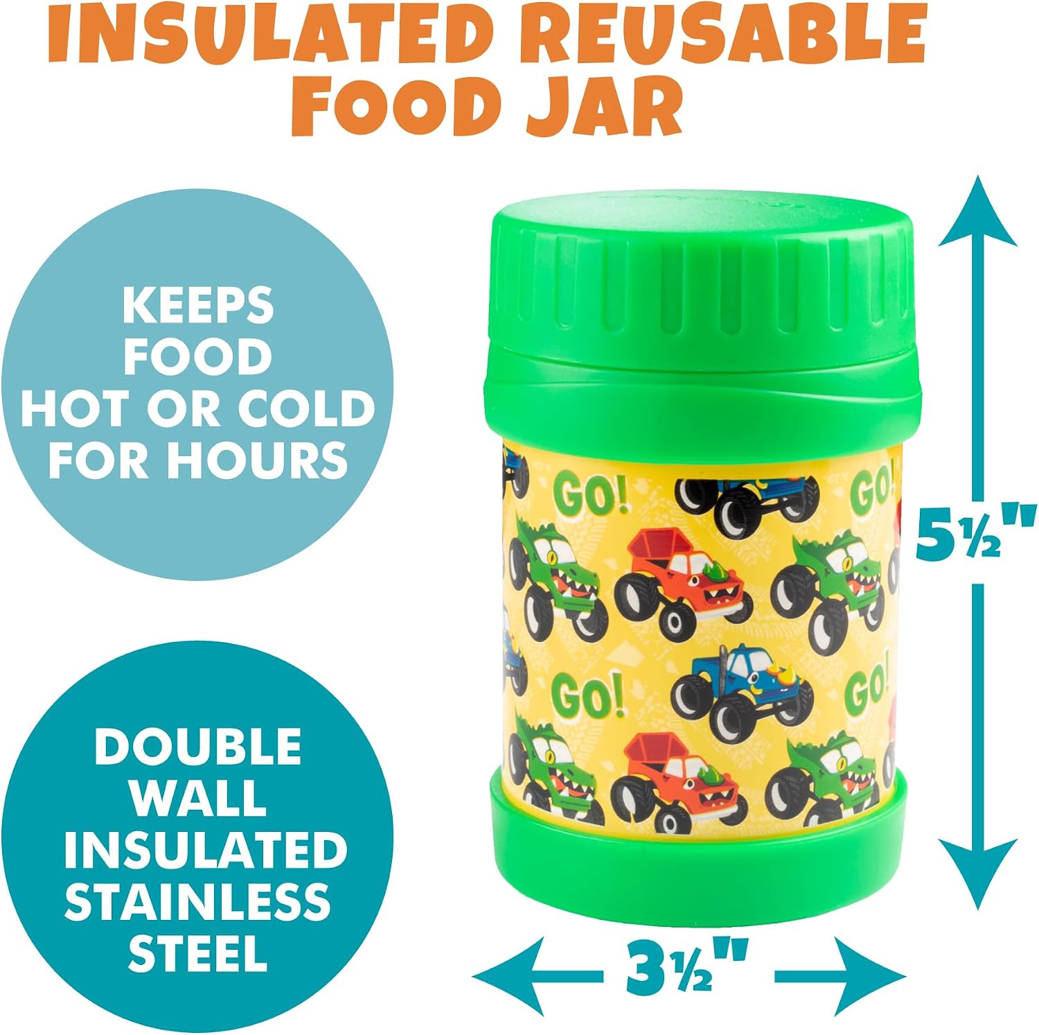 Bentology Insulated 13oz Food Jar for Kids- Hot or Cold Food, Soups, Liquids, Noodles - Wide Mouth Stainless Steel Container & BPA Free, Large Leak Proof thermos for Back to School Lunch Boxes, Bags image 3