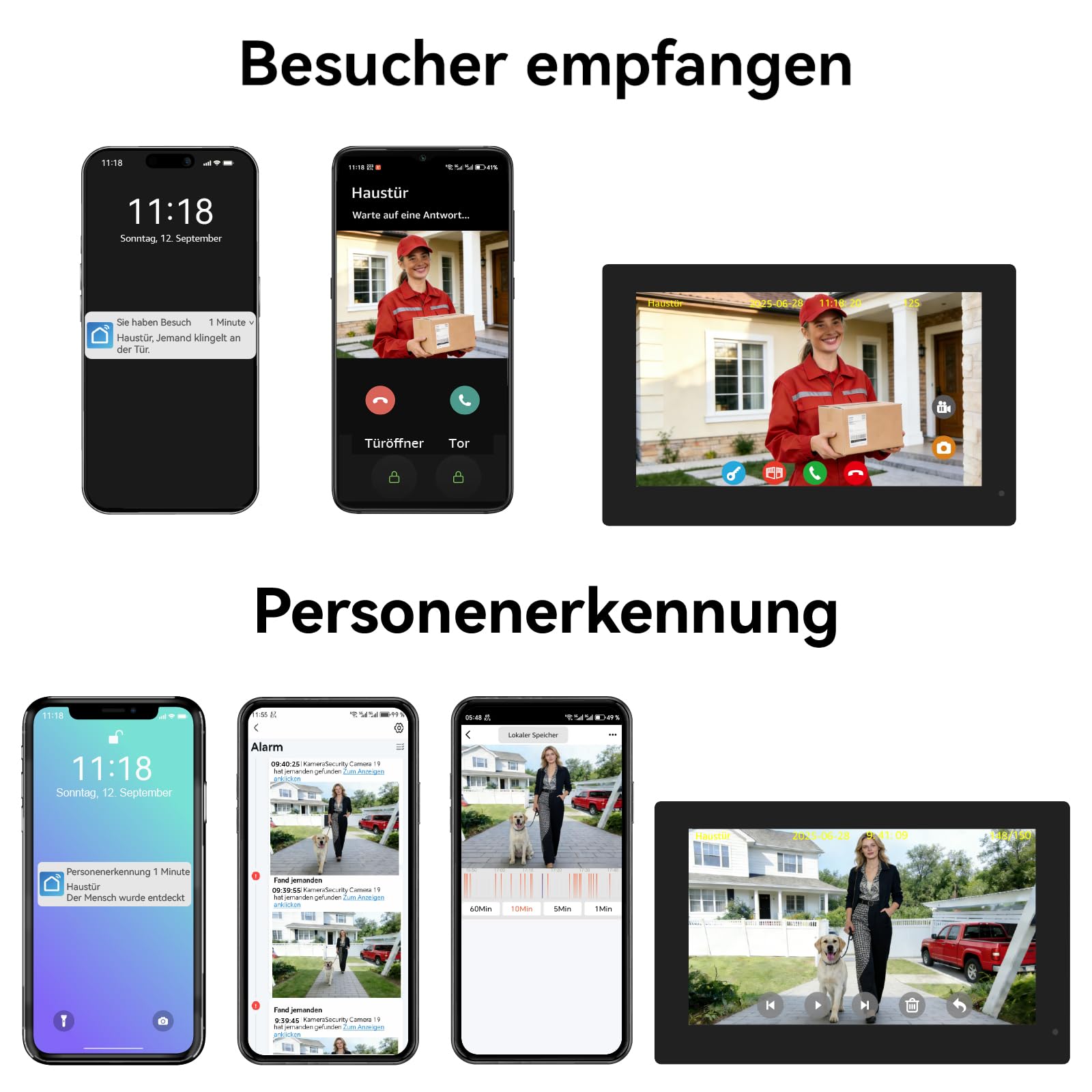WiFi 2-Draht-Video-Gegensprechanlage, Video-Türklingelkamera mit Monitor, Vollmetall-1080P-Kamera, 7-Zoll-Touchscreen,Videoaufzeichnung, Fernentriegelung für Smart Home