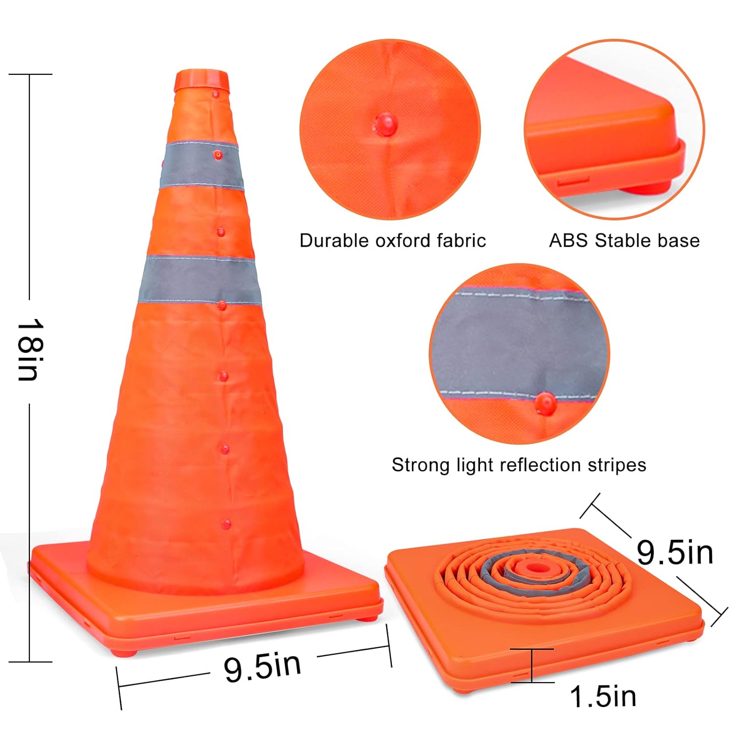 [1 Pack]18 Inch Collapsible Traffic Safety Cones - Parking Cones with Reflective Collars,Orange Safety Cones for Parking lot，Driveway, Driving Training etc.: Industrial & Scientific