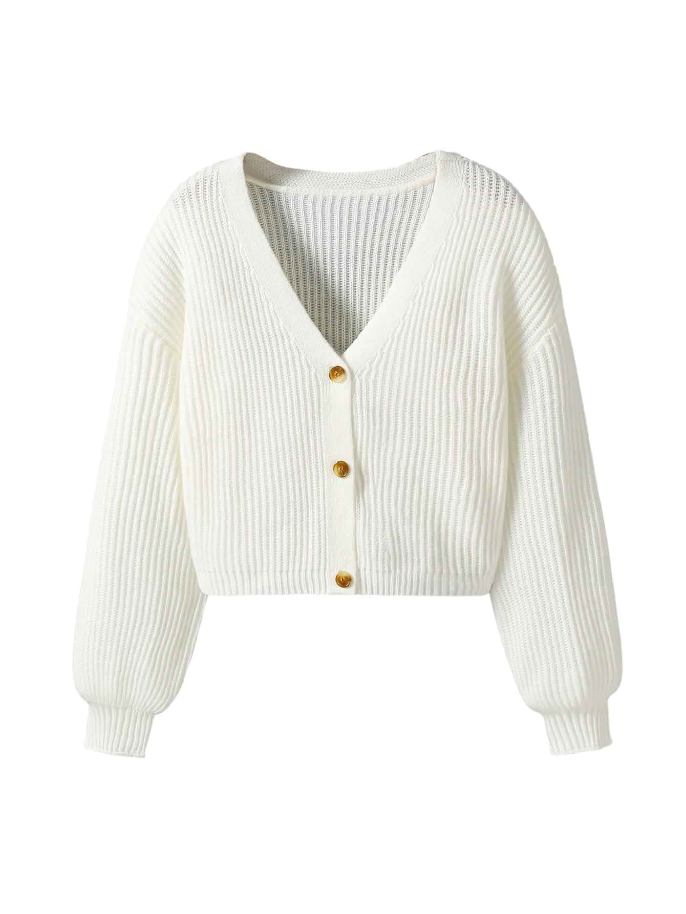 Floerns Girl's Button Up Cardigan Sweater V Neck Long Sleeve Loose Crop Sweaters Long Sleeve