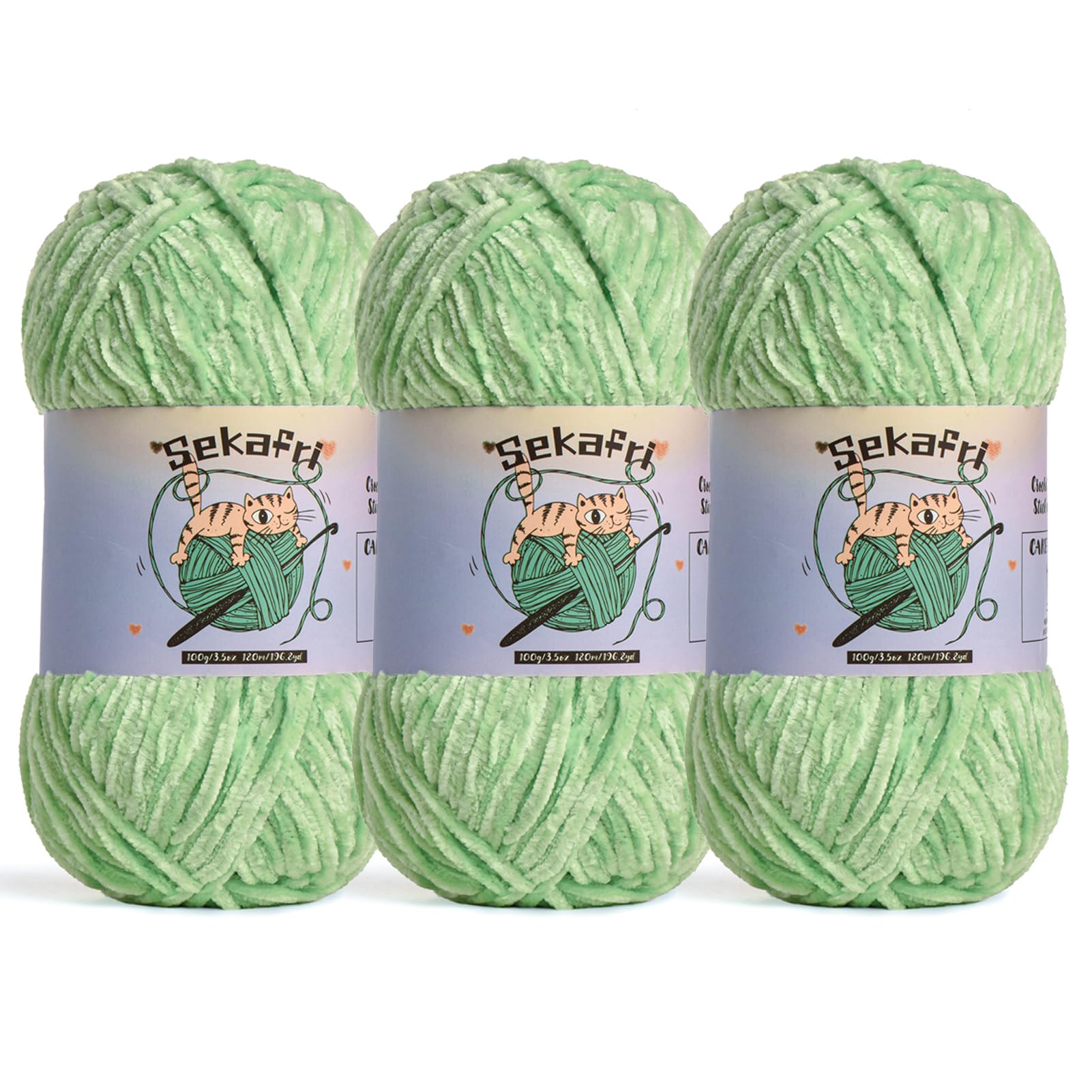 Fuzzy Chenille Yarn for Crocheting Amigurumi Yarn 3 Light Green