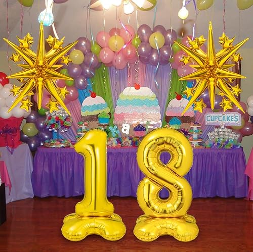 Miniatura 6 de Globo dorado de 50 pulgadas con pedestal del número 7, globo de aluminio autónomo para fiesta de cumpleaños de niños de 7 años o suministros de