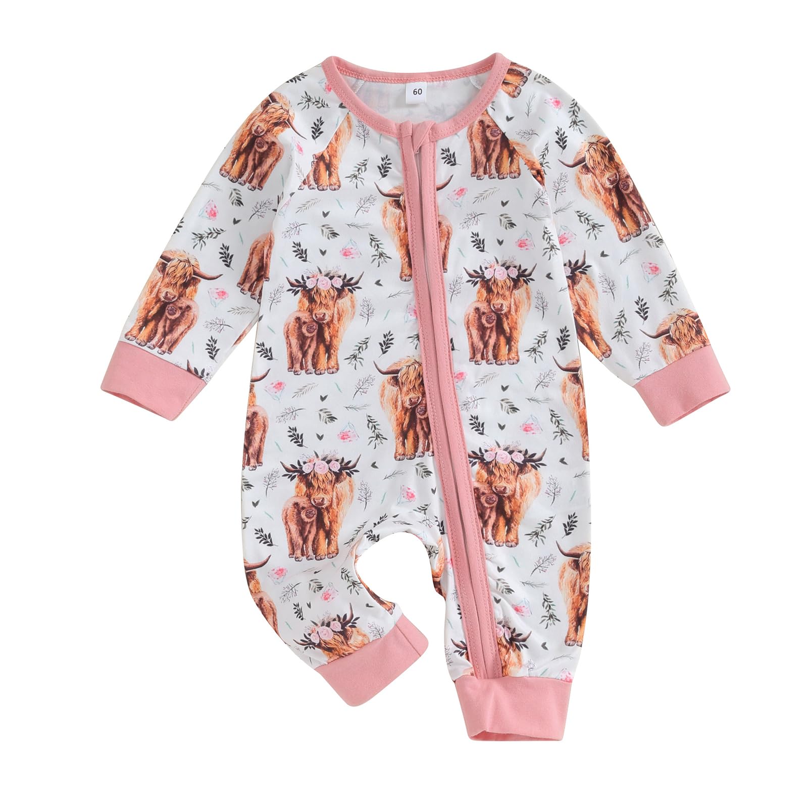 Karwuiio Baby Boy Girl Western Clothes Cow Print Long Sleeve Romper Jumpsuit One Piece Newborn Fall Winter Outfit (Pink Cow Print, 0-3 Months)