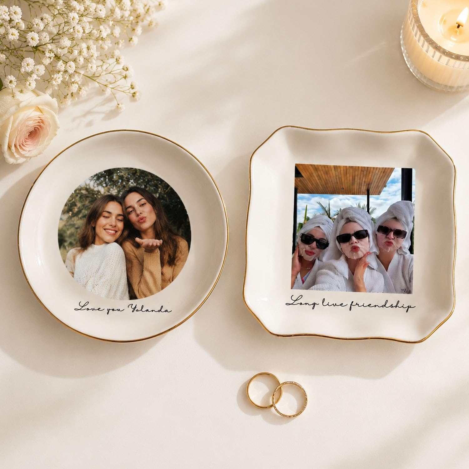 Personalized Photo Ceramic Trinket Dish - Custom Jewelry Tray With Picture, Elegant Ring Holder Bowl, Porcelain Keepsake Plate, Gift For Bridesmaids