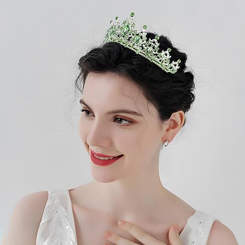 Miniatura 4 de Tiara de boda verde para mujer, corona de reina y tiaras, corona de princesa para mujeres y niñas, diademas de cristal para novia, princesa para