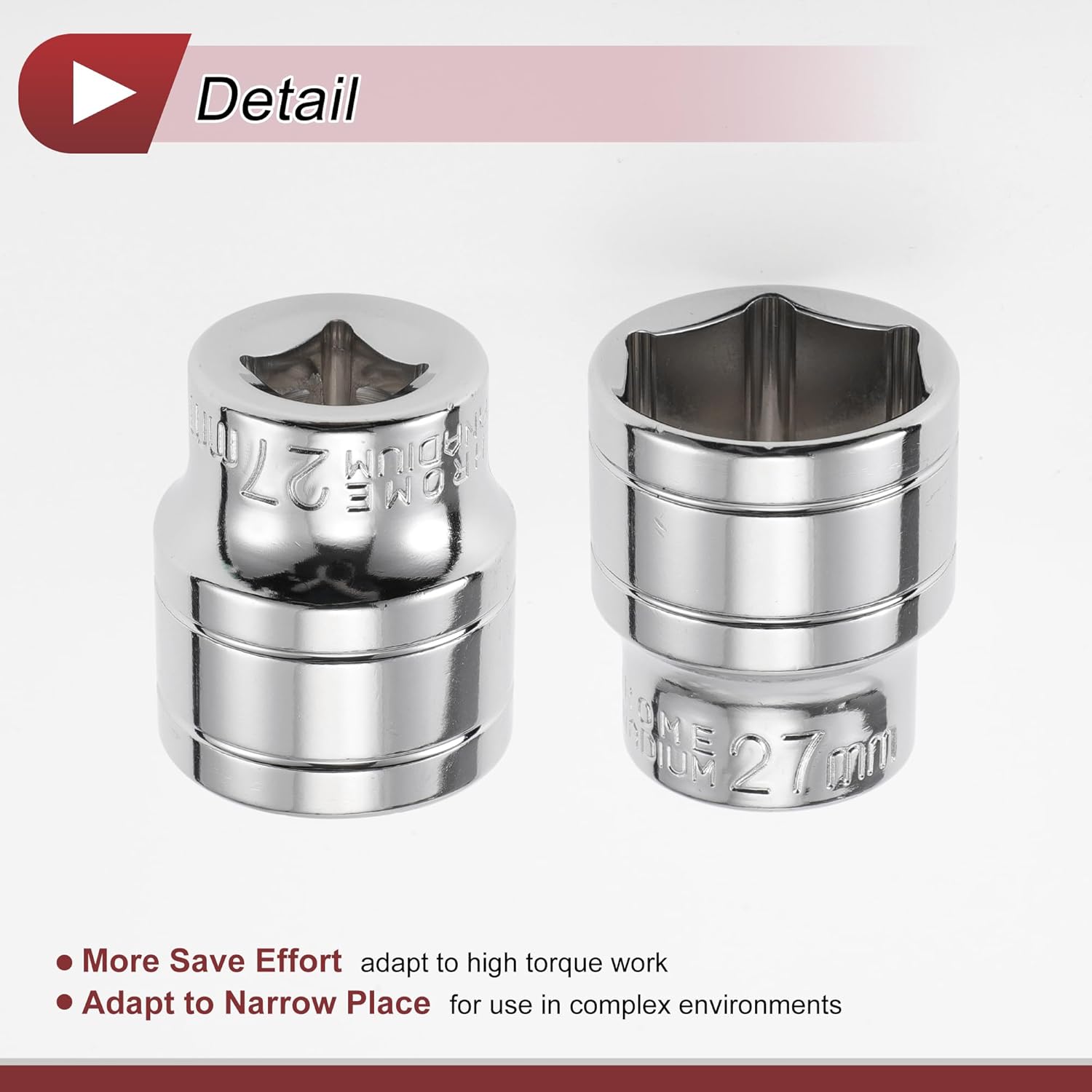1pcs Impact Socket Durable Hardware Tool 44mm Silver Tone Chrome Vanadium Steel 6 Point 27mm for Car Motorcycle Dirtbike Repair Shallow 1/2 Inch Drive