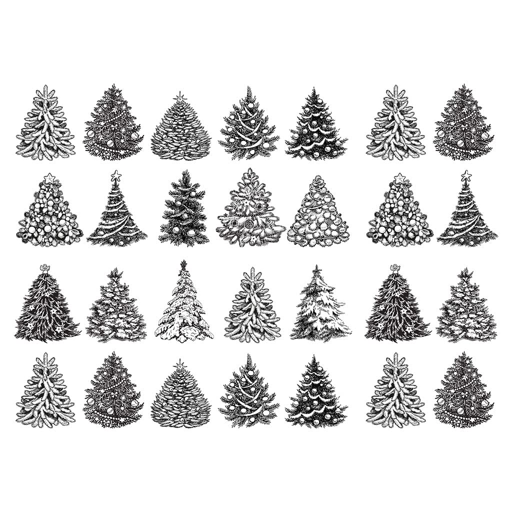 Sanbao Studio Underglaze Transfers, Ceramic Decals - Holiday Trees 19 x 13 inch (Black)