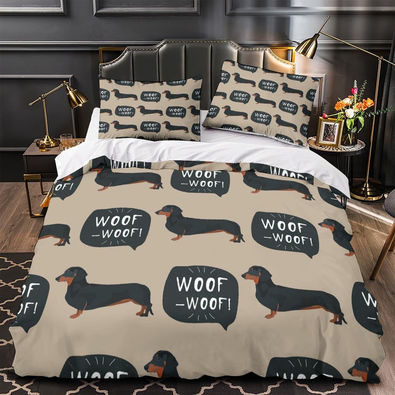 Housse de couette teckel hypoallergénique et douce, parure de lit respirante avec zip
