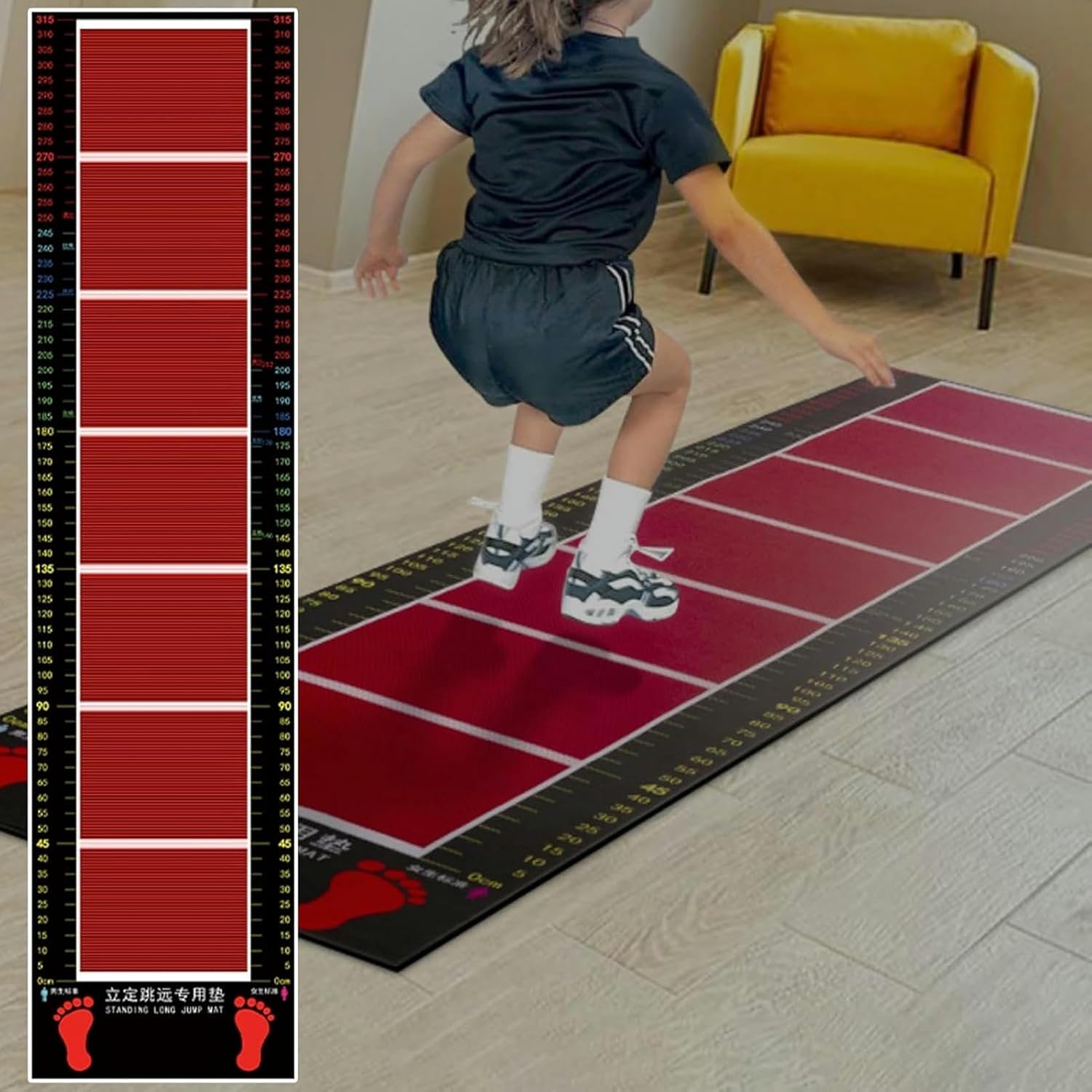 Long Jump Mat Outdoor Wear-Resistant Floor Pad for Track and Field, Soft Rubber Jump Rope Measuring Mat, Anti Skid Standing Long Jump Practice Mat