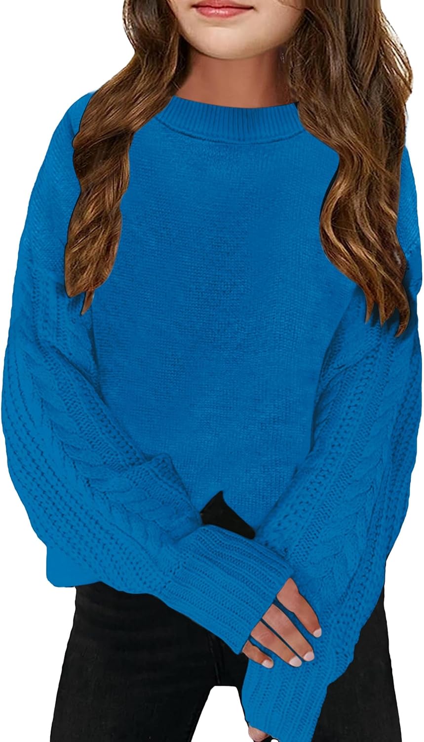 Girls Sweaters Crewneck Long Sleeve Kids Sweater Fall Winter Chunky Knit Pullover Jumper 5-14