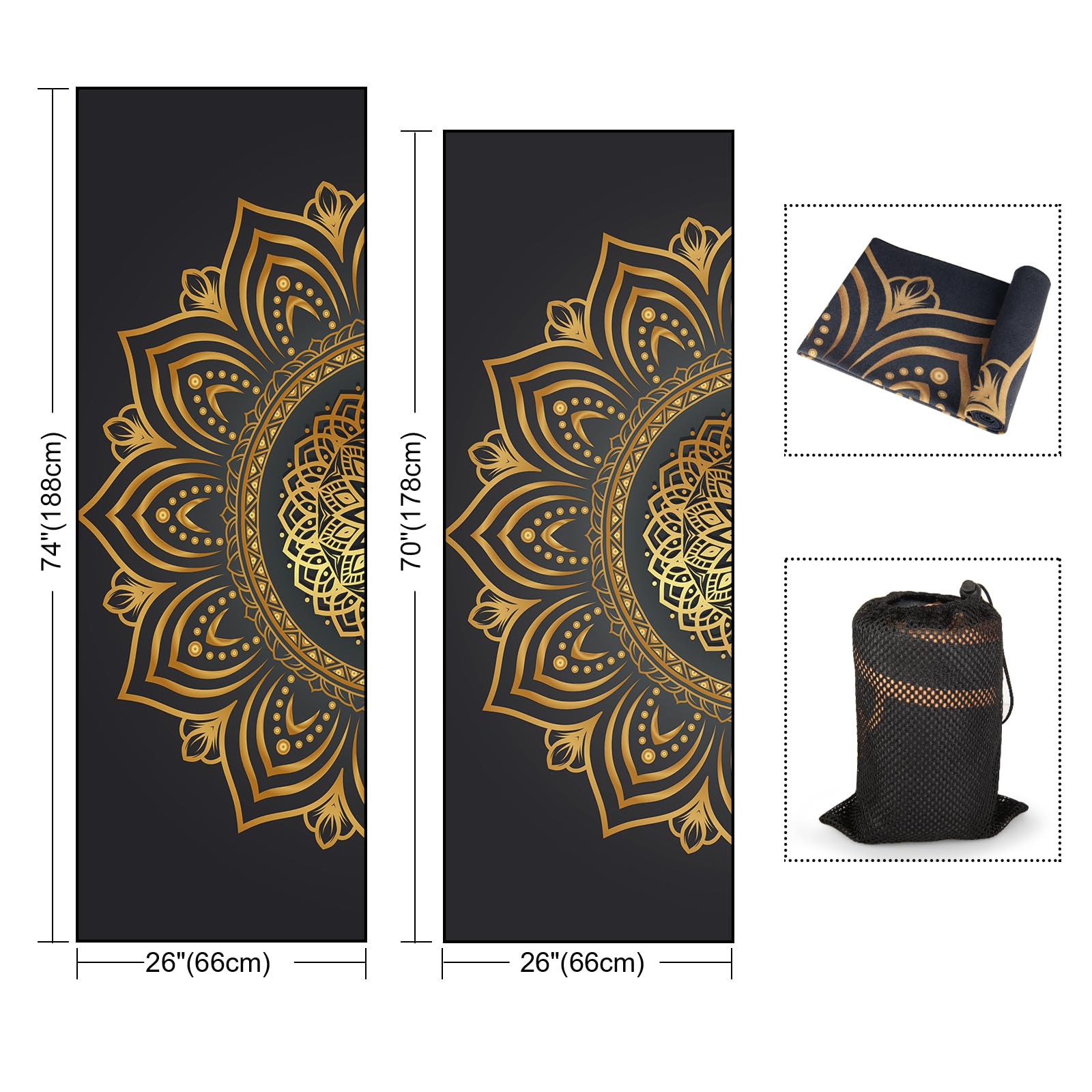 Colorful Star Toalla de yoga grande con bolsillos en las esquinas, antideslizante con puntos de agarre absorbente de sudor, toallas de yoga calientes con bolsa de viaje, funda de alfombrilla para