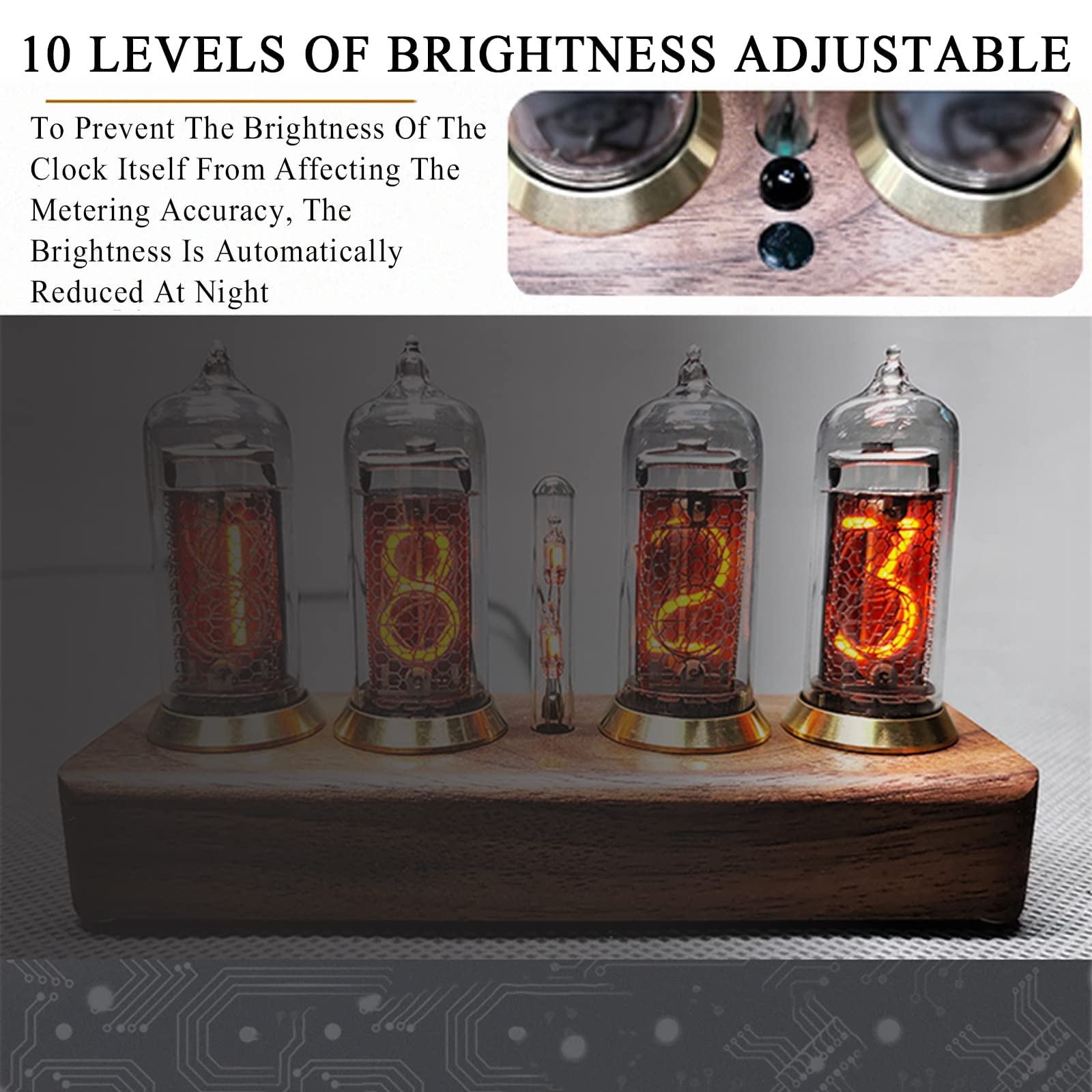 Nixie Buisklok, Kleurrijke 4-cijferige Gloeibuisklok met IN-12 Buizen, Elektronische LED Digitale Klok Lichtgevende Retro Desktop Creatieve Ornamenten USB-aangedreven Huisdecoratie