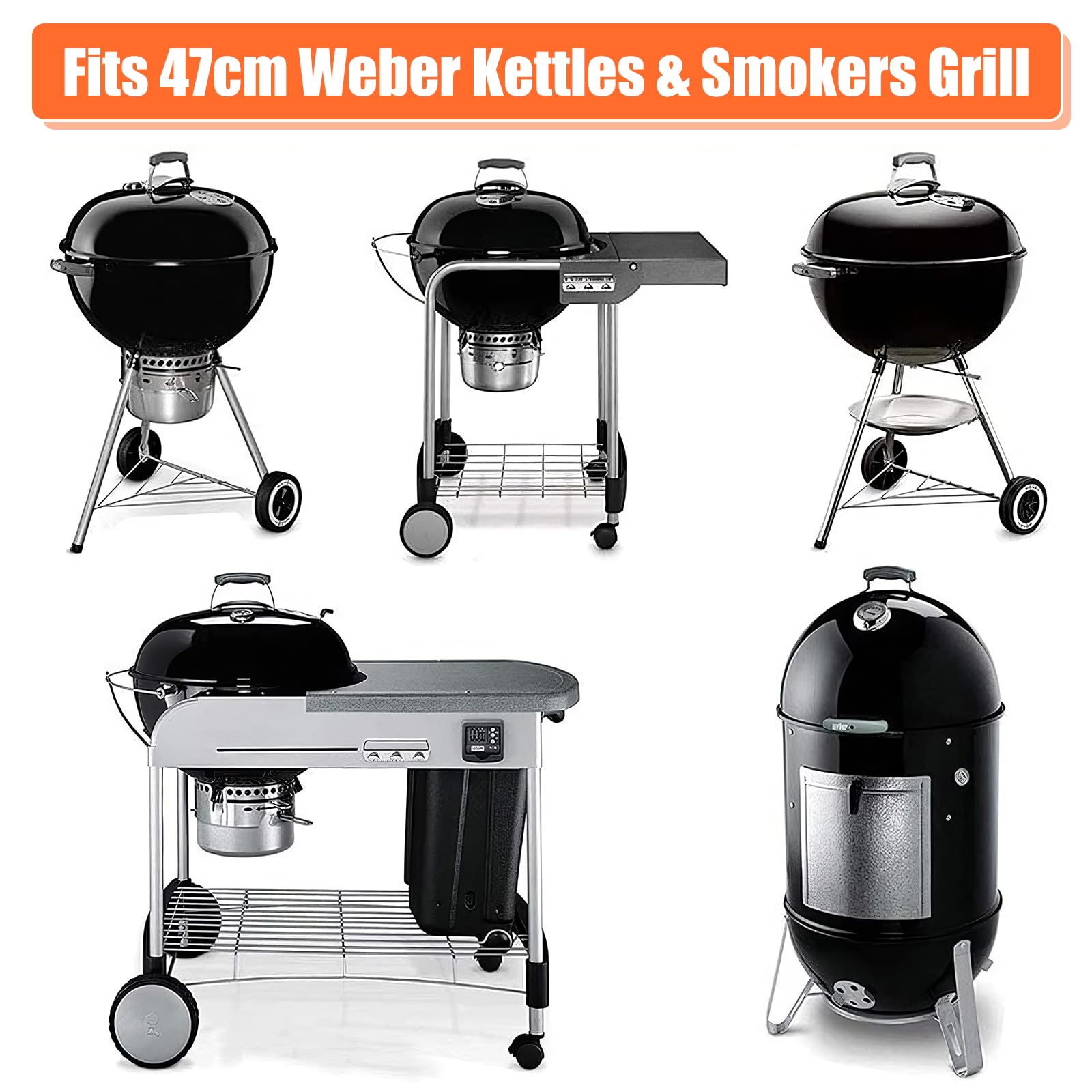 Denmay 7432 7440 Grille de Cuisson et Grille à Charbon pour Grils à Charbon Weber 47 cm, Weber One-Touch, Bar-B-Kettle, Smokey Mountain Cooker Smoker, Jumbo Joe, Original Kettle, avec 1 Thermomètre