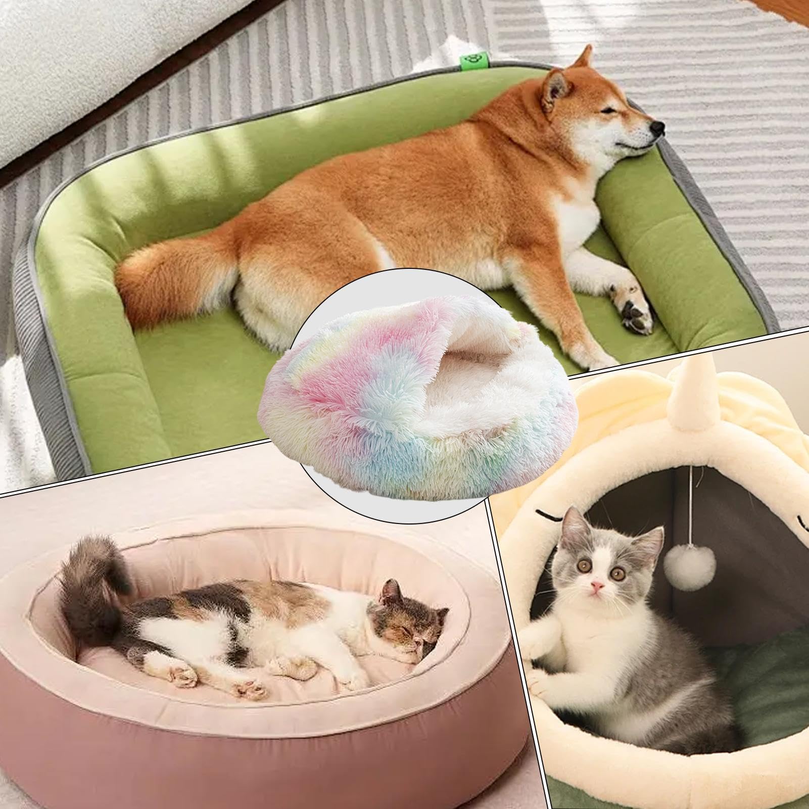 Katzenbett mit Kapuze, überdachtes Haustierbett - Muschelförmiges warmes