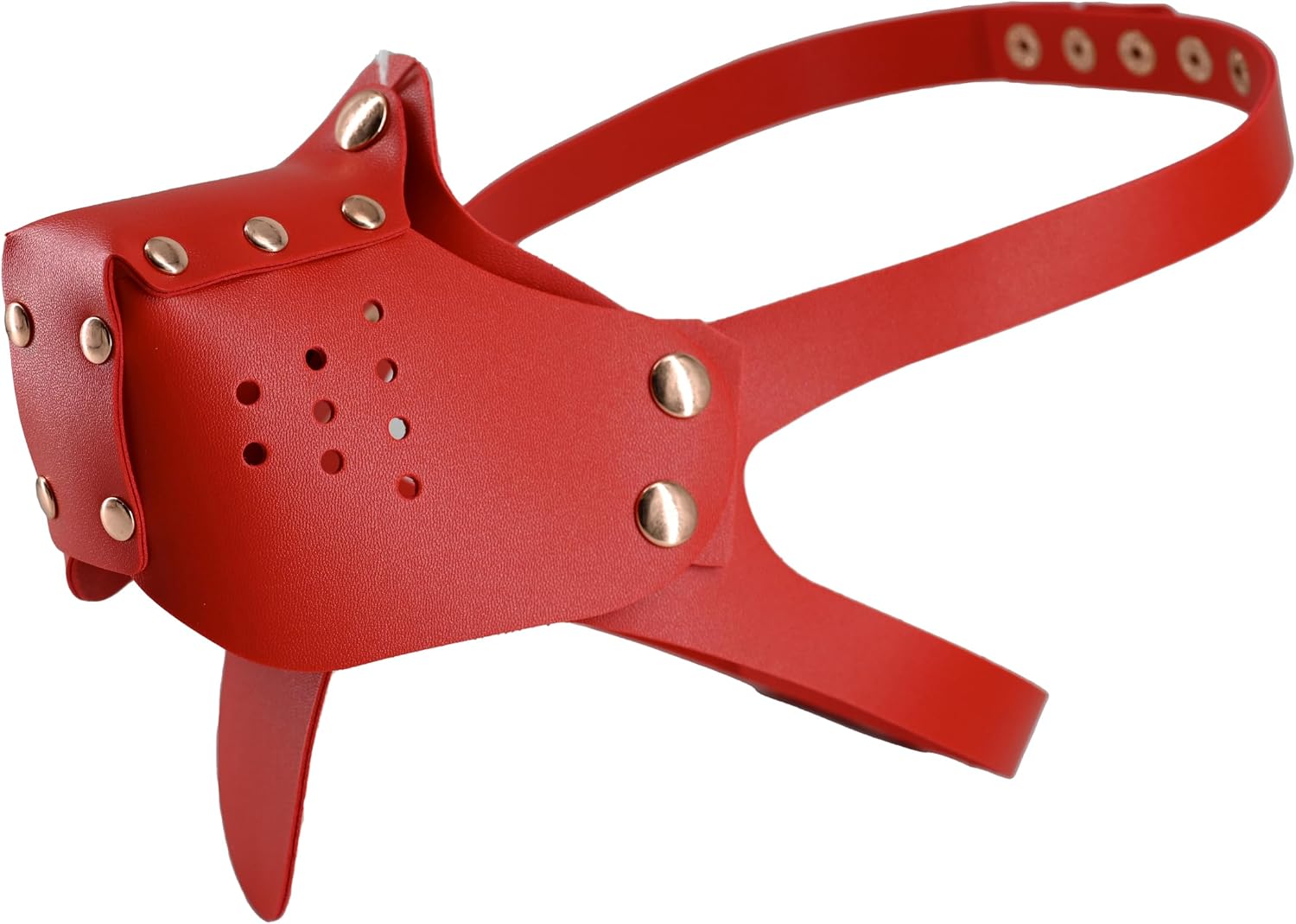 Puppy Half Face Leather Dog Mask with Red Tongue Pup Muzzle for Halloween (Black)