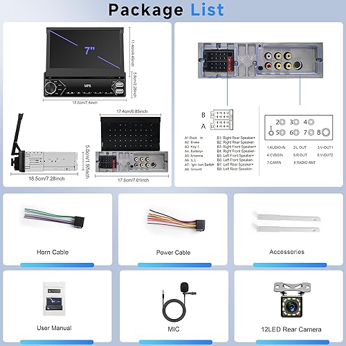 Miniatura 6 de Rimoody Estéreo de automóvil con pantalla táctil de radio de coche con pantalla táctil, 7 pulgadas, 1 DIN con Bluetooth FM Radio Mirror Link para