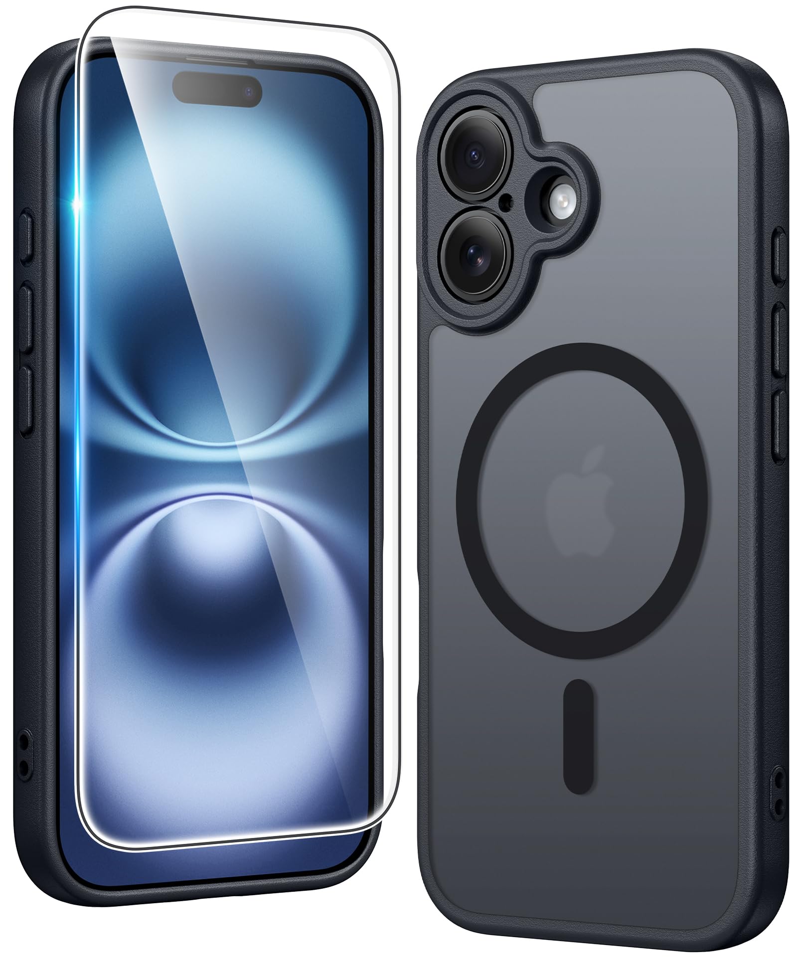 FNTCASE for iPhone 16 Plus Case Compatible with Magsafe Matte Phonecase | Screen Protector, Military Grade Drop Protection, Slim Magnetic Phone Cases, Shockproof Bumper, Translucent Cell Cover