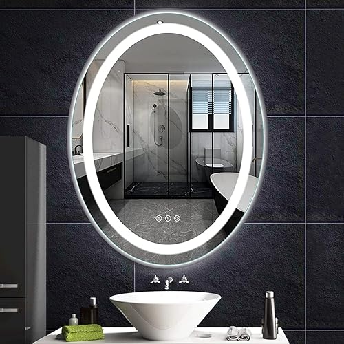Espejo ovalado grande de baño con luces LED, espejo de tocador de baño de 32 x 24 pulgadas, espejo de tocador montado en la pared con 3 luces de