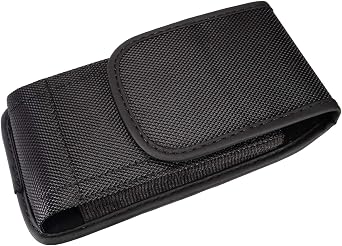 Nylon Cellphone Holster for Samsung Galaxy A23 A53 A36,S23 S24 S25+,FE, iPhone 12 13 14 15 16 17 Pro,TCL ION X V-Vertical Case Canvas Waist Carrying Pouch with Belt Clip/Loops, Black