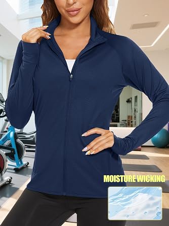 TACVASEN Women's Lightweight Athletic Jacket UPF 50+ Long Sleeve Sun Shirt | Sweatshirt Ladies Tops Activewear Summer Zip Up Pockets UV Protection Light Dry Fit Workout Yoga Exercise Casual Golf