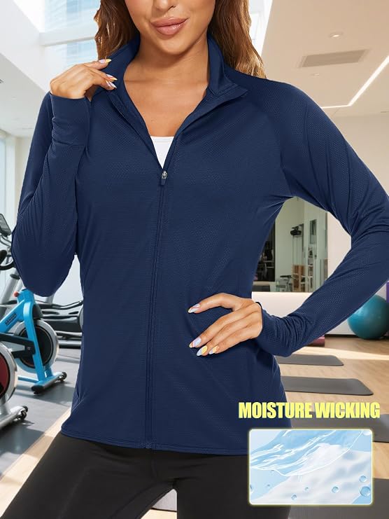 TACVASEN Women's Lightweight Athletic Jacket UPF 50+ Long Sleeve Sun Shirt | Sweatshirt Ladies Tops Activewear Summer Zip Up Pockets UV Protection Light Dry Fit Workout Yoga Exercise Casual Golf