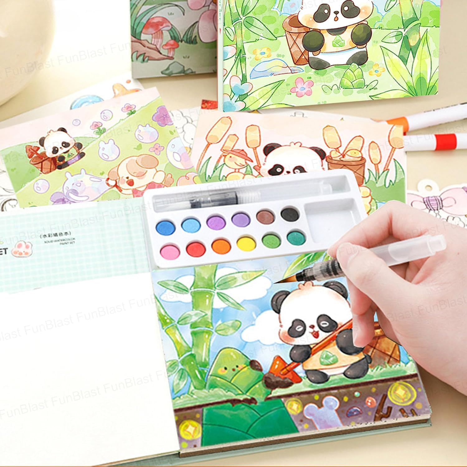 MASTANO Watercolor Painting and Doodle Set for Kids - DIY Graffiti Coloring Note-Book Magic Books with Pigments and Paper, Suitable for Kindergarten and Kids Art Projects with Color (Panda)-image-22
