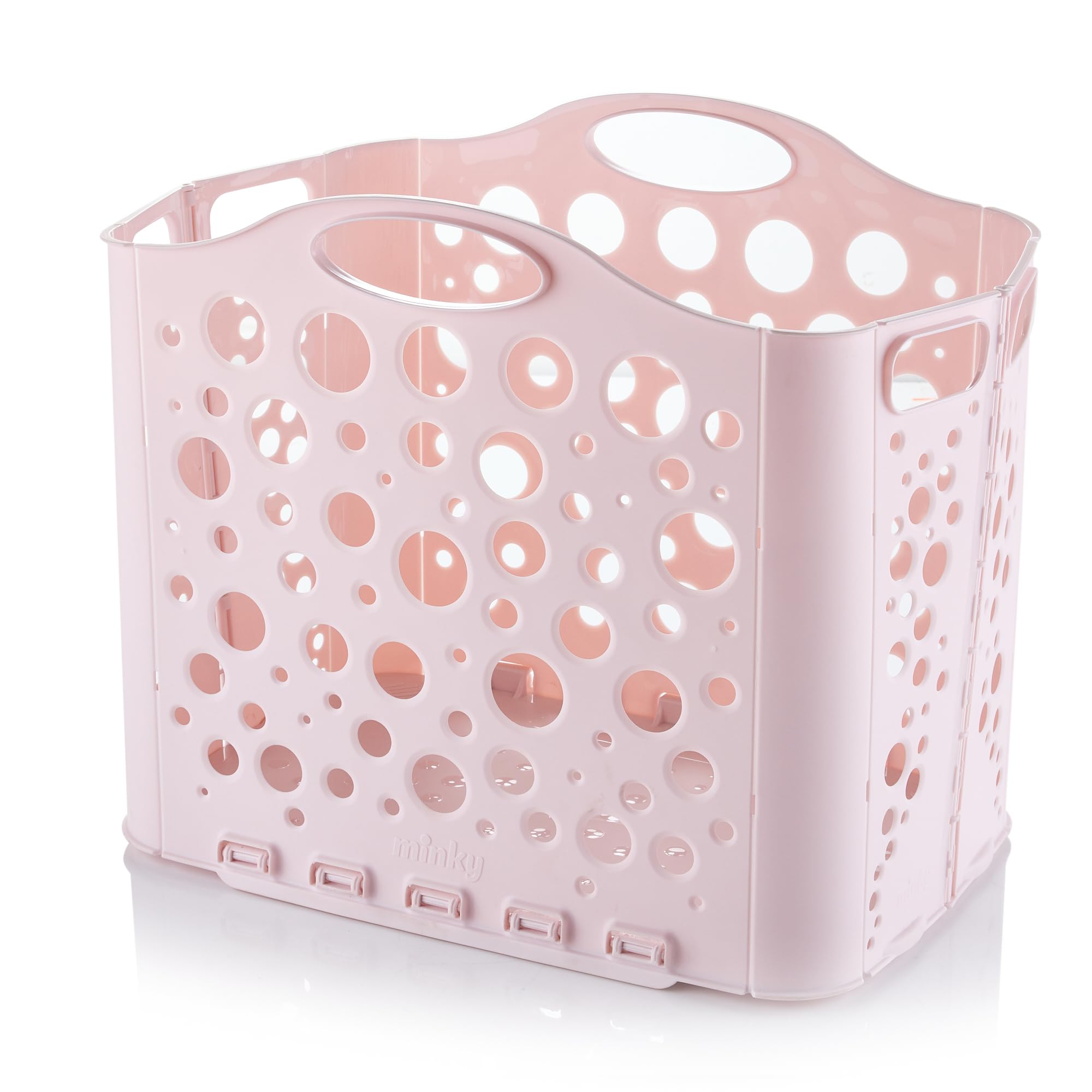 Minky Pink Flat Store Laundry Basket, 34L Collapsible Hamper With Handles