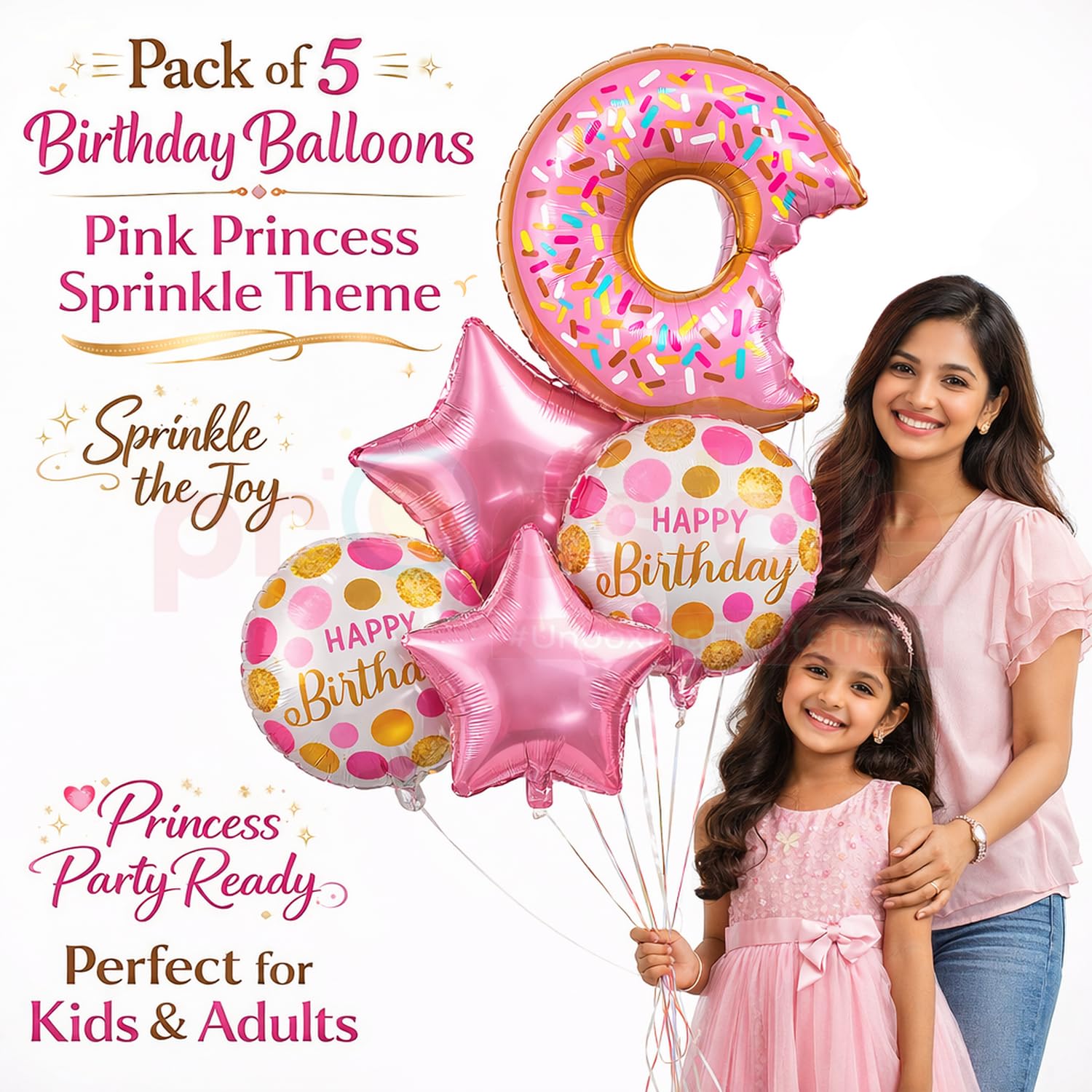 Propsicle Donut Theme Birthday Balloons for Girls, Pack of 5 - Pink Princess Sprinkle Party Decoration, Photo Backdrop Décor for Kids & Adults 1