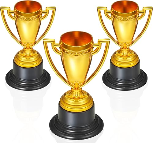 Skylety 3 piezas de mini trofeos, vasos pequeños de plástico dorado para Halloween, premios ganadores para niños y adultos, deportes, recompensas,