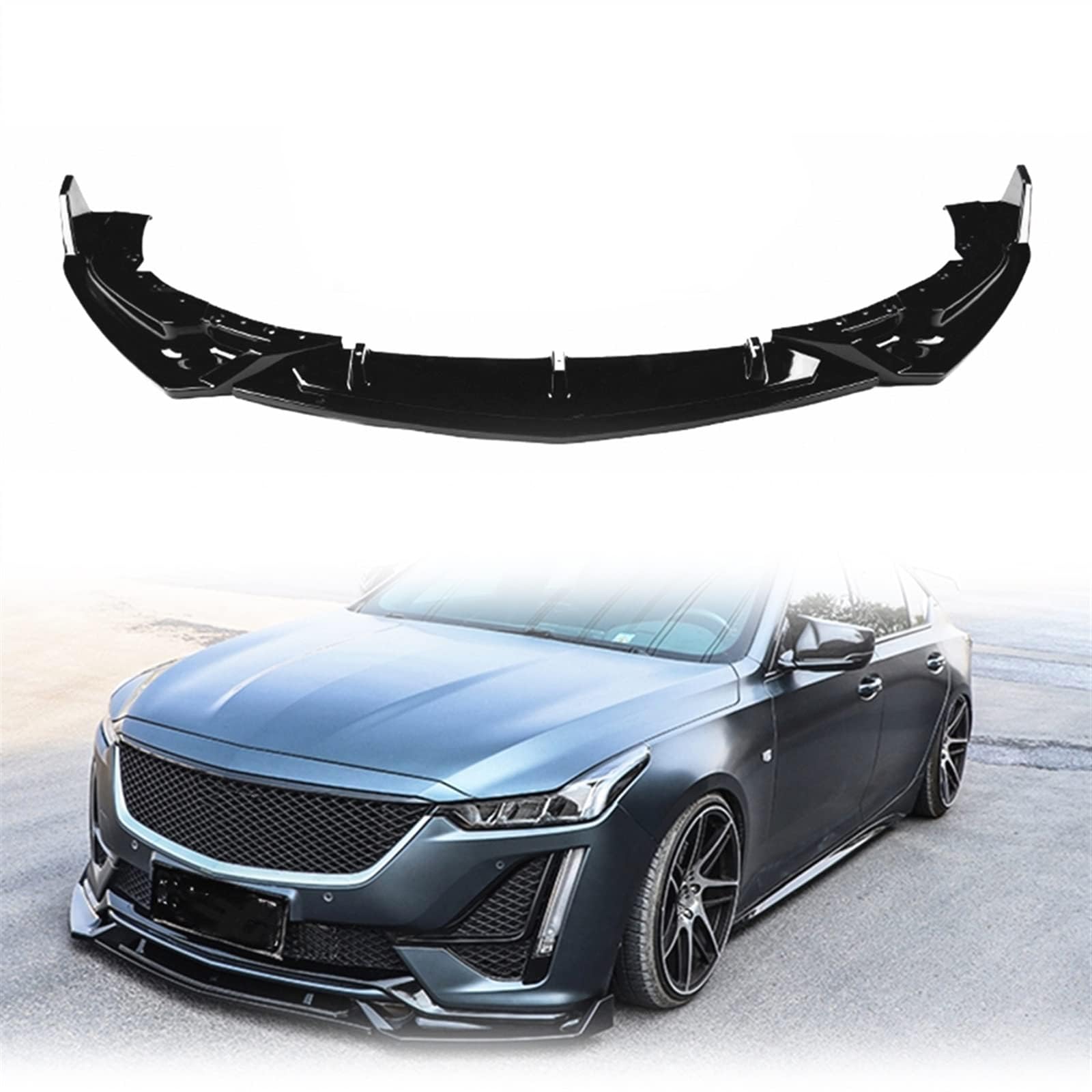 Aileron de pare-chocs avant pour Cadillac CT5 2019-2020 avec diffuseur de lèvre inférieur noir