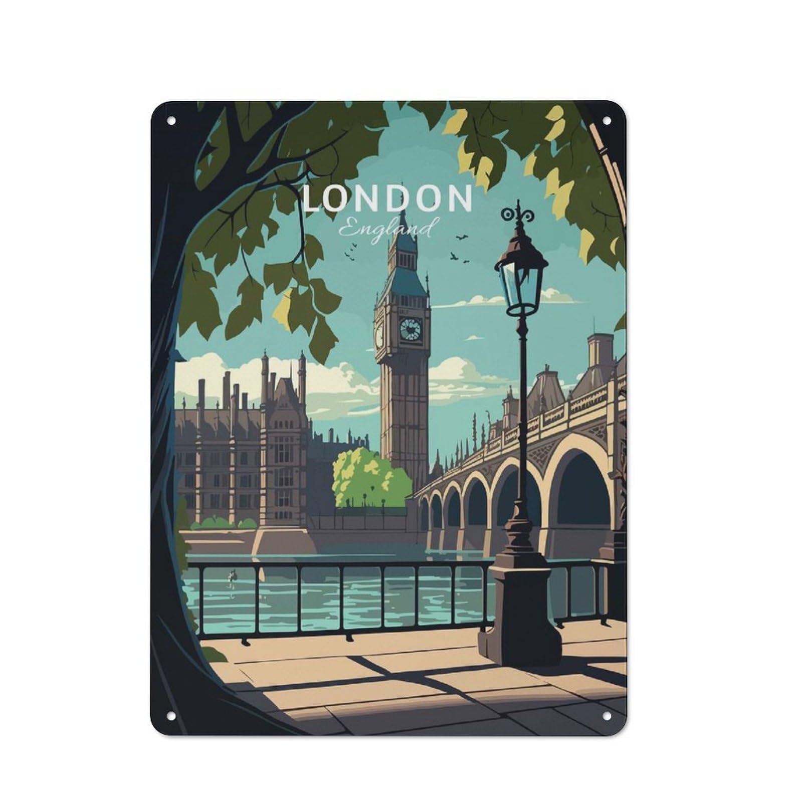Junmoney Visit To London Retro Metal Wall Sign 40X30cm Featuring For Hallway Wall, For Garage, Workshop And Man Cave Decoration