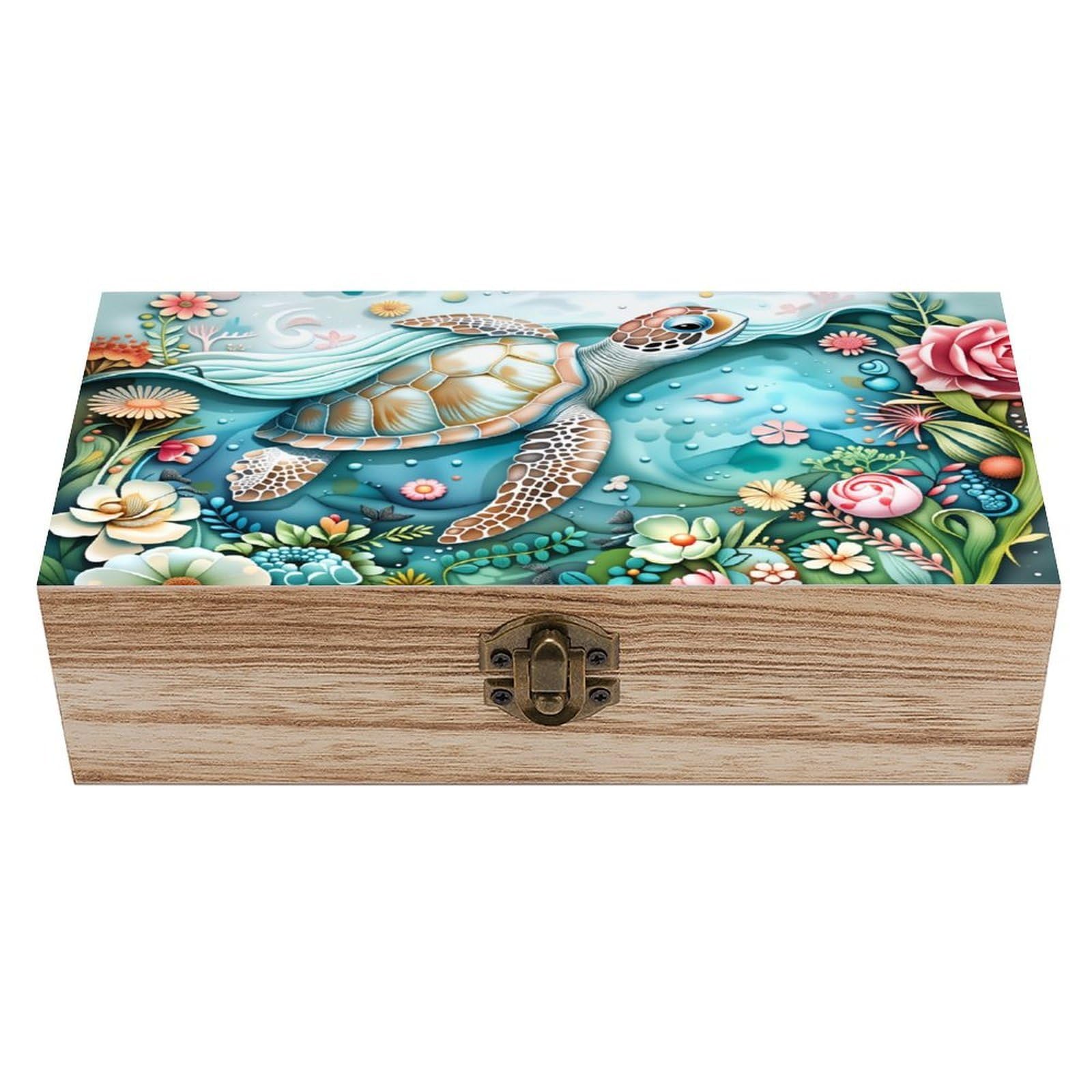 asbwuo Sea Turtle Vintage Wooden Keepsake Box
