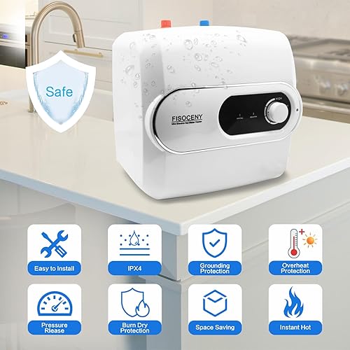 Miniatura 2 de Fisoceny Mini tanque calentador de agua eléctrico debajo del fregadero, calentador de agua caliente instantáneo de 4 galones, 110 V, 120 V, 1500 W,